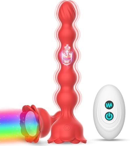 Anal Beads Anal Plug Vibrator - Remote Control Vibrating Butt Plug With Flashing Light Up Rose Base, Prostate Massager For Men With 10 Vibrations Adult Toy, Sex Toys For Men Her Pleasure