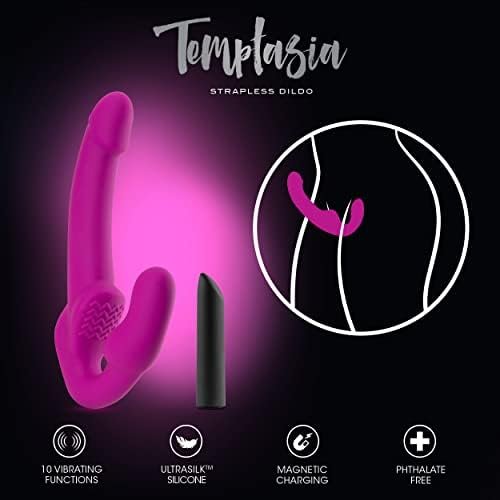 Blush Temptasia - Cyrus - Strapless Strap On Silicone Vibrating Dildo With 10 Powerful Functions Dual Stimulation Ipx7 Submersible Waterproof Bullet - Vibrator Sex Toy For Women And Men - Purple - Image 3