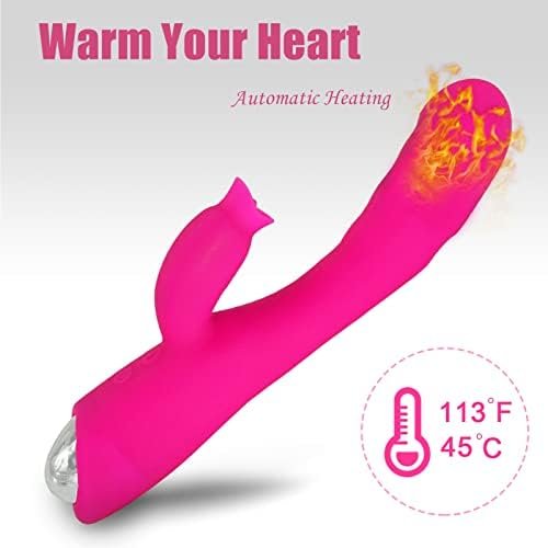 Rabbit Vibrator, Heating Dildo Vibrator With 30 Modes, Sucking & Licking 2 In 1 Dildo Vibration Machine For Women & Couples Rose No-26Shetian - Image 2