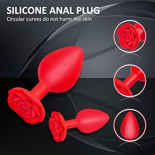 Jannsk 3 X Silicone Plug | Rose Base | Silicone Butt Plug Training Set | Dilator Butt Plug | Pure Pleasure In Three Sizes | Plug Set (Red) - Image 3