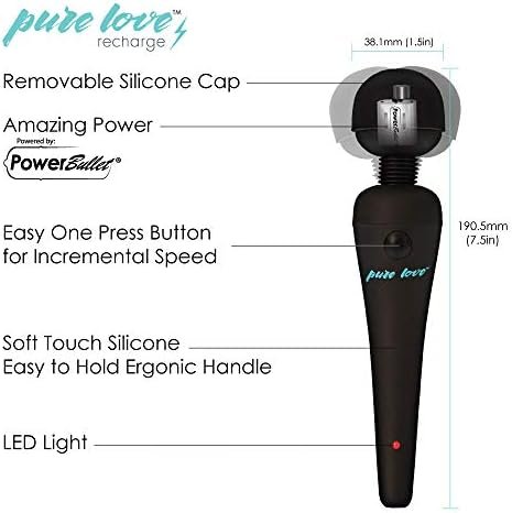 Pure Love Massage Wand, Personal Vibrator, Full Body Massager, Rechargeable & Waterproof, Handheld, Cordless, Powerful Powerbullet Motor, Black - Image 3