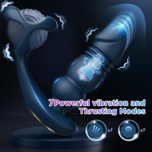 Thrusting Anal Vibrator Prostate Massager - Anal Beads Anal Dildo 7 Modes With Cock Ring Anal Plug Anal Sex Toys P Spot Massager Audlt Toys Remote Control Anal Toys Sex Toys For Men - Image 2