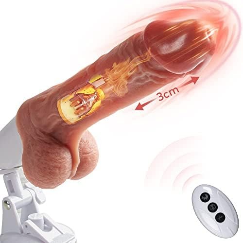 Black Realistic Thrusting Dildo Vibrator With Handle And Sucker, Telescopic Vibrating Penis With Heating And 10 Vibrations For G-Spot Anal Stimulation, Automatic Dildo Machine Sex Toy For Woman