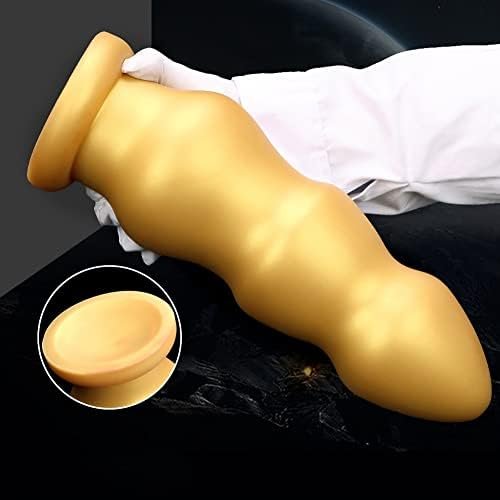 T-Explorer Gold Thick Anal Beads Anal Plug, Butt Plug Dildos Flexible Liquid Silicone Butt Plug Vaginal Prostate Massage Stimulation Masturbators Sex Toys With Strong Suction Base For Men Women (S) - Image 3