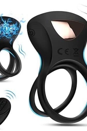 Vibrating Cock Ring With Electric Shock, Silicone Penis Ring Vibrator With 10 Vibration Modes And 5 Modes Electric Shock, Remote Control Rechargeable Sex Toys For Men Couples Black