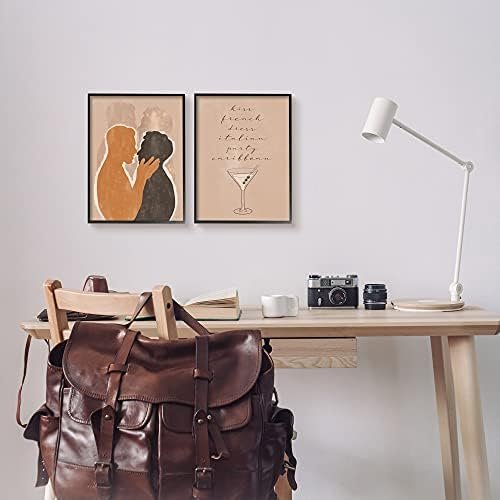 Stupell Industries Kiss French Party Caribbean Phrase Male Couple Embrace, Designed By Birch&Ink Black Framed Wall Art, 2Pc, Each 11 X 14, Brown - Image 2