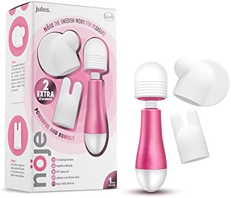 Blush Noje Jules - Mini Vibrator Massage Wand - Rumble Tech Powered 10 Vibrating Functions - 3 Silicone Attachments For Unique Sensations - Rechargeable - Waterproof Wellness Massager For Women - Rose