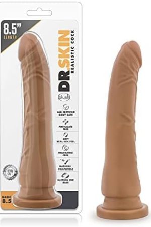 Blush Dr Skin - 8.5 Inch Long Real Feel Soft Realistic Dildo - Slim 1.5 Inch Width - Strap On Harness Compatible Suction Cup For Hands Free Play - Body Safe Adult Sex Toy For Women Men Couples - Mocha