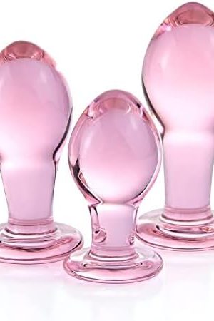 Glass Butt Plug Big, Medium And Small Three-Piece Butt Training Set Sex Slave Abuse Sex Toys Men And Women Combination Pink