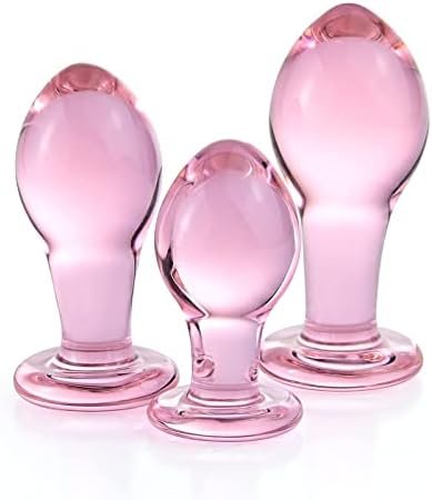 Glass Butt Plug Big, Medium And Small Three-Piece Butt Training Set Sex Slave Abuse Sex Toys Men And Women Combination Pink