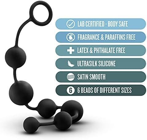 Blush Anal Adventures Platinum - Advanced 16 Inch Large Puria Silicone Anal Beads - Ultrasilk Smooth - Sturdy Retrieval Ring - Flexible - Graduated Beads For Comfort - Sex Toy For Women Men - Black - Image 2