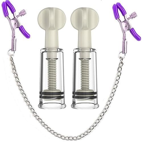Nipple Suckers Whit Nipple Clamps With Adjustable Pressure Breast Clamps Stainless Steel Non Piercing Nipple Rings Decorative Clip Adult For Women Men Sex Toys(Purple)