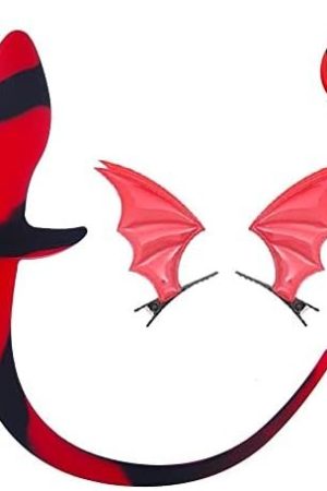 Ufilter Cosplay Devil Butt Plug Tail And Ears Set, Black Red Demon Tail Anal Plug With Bat Wings Hairpins Hairclips Set, Halloween Gifts Sex Toys For Women Lovers Couples Exotic Accessories