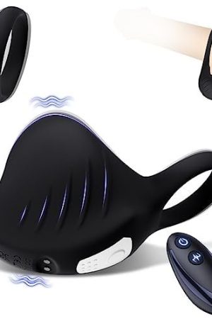 Vibrating Cock Ring Male Vibrator - Penis Ring With 9 Strong Vibration Modes, Double Ring Mens Vibrator, Adult Sex Toy With Remote Control For Erection Enhancing, Stretchy Sex Toys For Men Or Couple