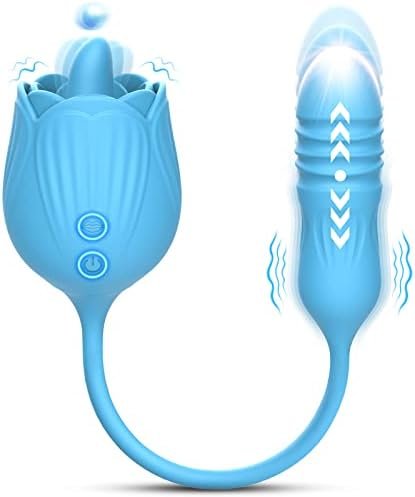 G-Spot Dildo Vibrator Sex Toys - Clit Tits Vibrator Rose Sex Stimulator With Thrusting Dildo Anal Plug Massager, 10 Thrusting, Vibrating & Licking Modes, Adult Sex Toys For Womens Mens Sex Pleasure