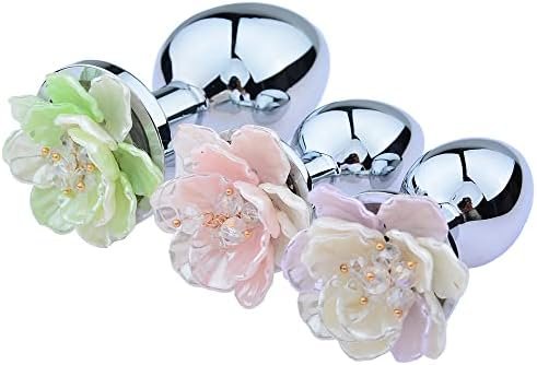Adult Toys Accessories Metal Anal Plug Three Piece Set Flower Anal Plug Kit With Realistic Flower Buds