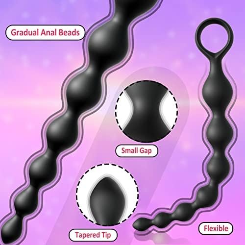 Anal Beads, Silicone Flexible Anal Chain Butt Plug With 7 Gradual Balls And Pull Loop Prostate Massager G-Spot Stimulator Tjijp Anal Training Sex Toy For Beginner 8.23 Inch, Black - Image 3