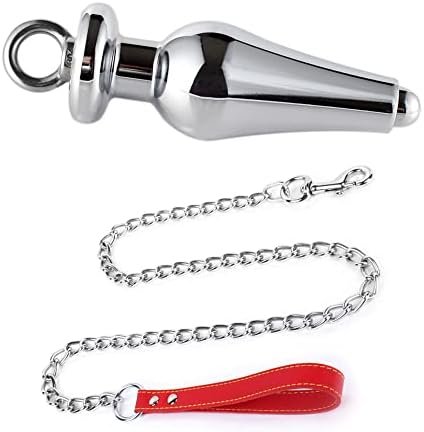 Chrontier Anal Butt Plug Stainless Steel Hollow Anus Plug With Leash Chain Dilator Expender Cleansing Stimulation Masturbation Training Bdsm Bondage Sex Toy, Red