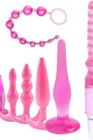 Erun 7Pcs Waterproof Silicone Anales Trainer Set Plug Adults Vibrating Anal Beads Butt Plug For Women And Men Anal,With Beads Plug Kit (Purple)
