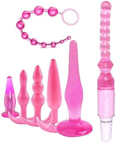 Erun 7Pcs Waterproof Silicone Anales Trainer Set Plug Adults Vibrating Anal Beads Butt Plug For Women And Men Anal,With Beads Plug Kit (Purple)