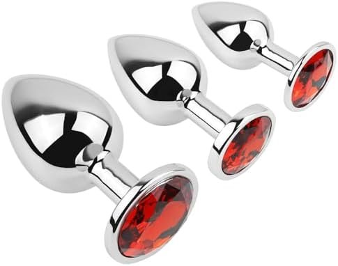 Anal Butt Plug 3Pcs Trainer Kit Metal Butt Plug Anal Trainer Toys Fetish Kinky Sex Love Games For Starter Beginner Men Women Couples (Red)