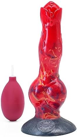Frrdei G Spot Squirting Dildo Ejaculating Realistic Dildo Dog Knotted Dildo With Strong Suction Cup Soft Flexible, Red Gold Black, 1.0 Count