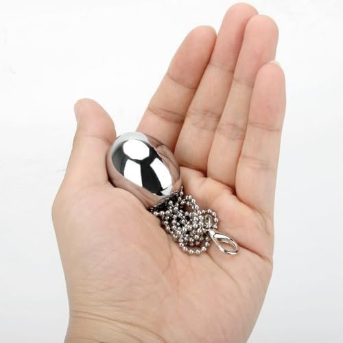 Large Anal Plug Metal Ball Butt Plug With Safety Chain Massage Wand Anus Dilator For Women Men Couple (Egg-Shaped, L) - Image 3