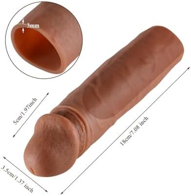 Dlsfyer Super Stretchy Silicone Penis Sleeve Extender, Ultra Real Textured Penis Cock Enlarger,Reusable Extension Sex Toy For Men & Couples,Brown - Image 2