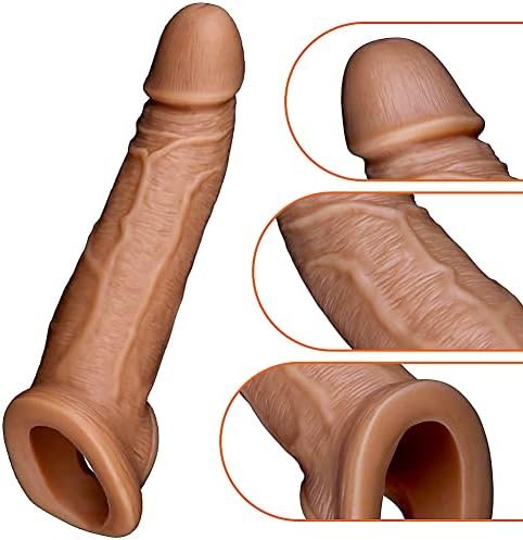 Silicone Penis Sleeve Extender Cock Ring With Anti-Slip Double Hole Design Delay Ejaculation Sex Toys With Vivid Glans And Veins For Men - Image 3