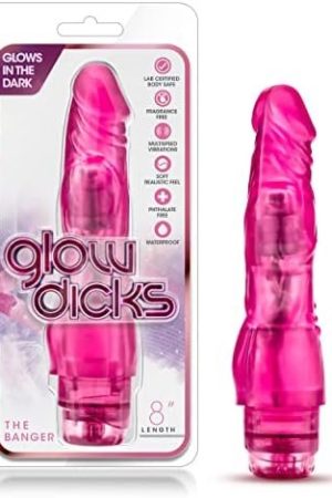 Blush The Banger - 8 Inch Realistic Powerful Vibrating Convenient Twist Dildo - Glows In The Dark Adjustable Multi Speed Thin Vibrator - Adult Toy - Splashproof Sex Toy For Women Men Couples - Pink