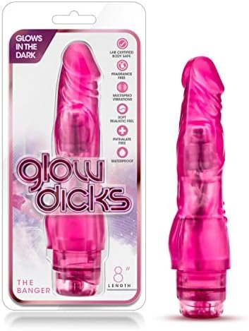 Blush The Banger - 8 Inch Realistic Powerful Vibrating Convenient Twist Dildo - Glows In The Dark Adjustable Multi Speed Thin Vibrator - Adult Toy - Splashproof Sex Toy For Women Men Couples - Pink