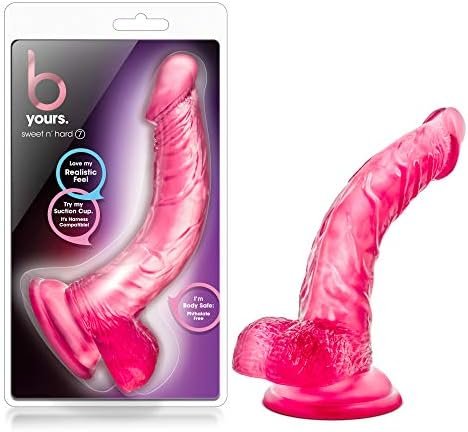 Blush B Yours Sweet N' Hard 7 - Soft Flexible Realistic Feel Curved 8.5 Inch Dildo - 1.5" Thick - Strap On Compatible Suction Cup For Hands Free Play - Gspot Sex Toy For Women Men Couples - Clear Pink