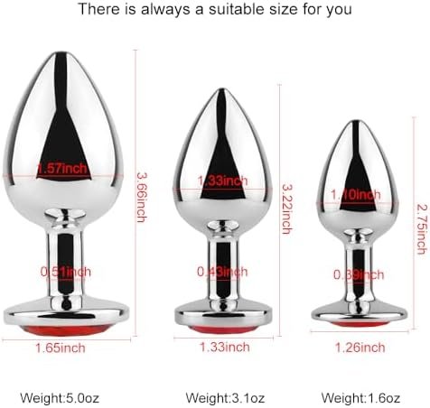 Anal Butt Plug 3Pcs Trainer Kit Metal Butt Plug Anal Trainer Toys Fetish Kinky Sex Love Games For Starter Beginner Men Women Couples (Red) - Image 3