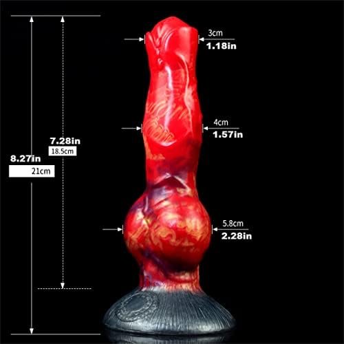 Frrdei Big Knot Dog G Spot Dildo With Suction Cup For Women Sex Toys, 8Inch Animal Prostate Dildo Glossy Swirly Patterns Silicone Flexible Anal Plug - Red Gold Black - Image 2
