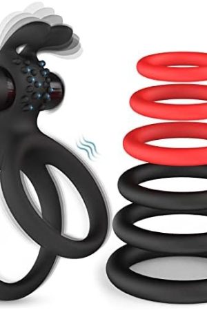 Cock Ring Sex Toys For Men, 7 Different Sizes Soft Silicone Penis Ring With Vibrator For Erection, Lasting Stronger Men Sex Toy, Adult Toys For Couples Sexual Pleasure Black