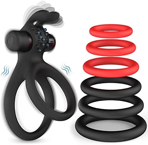 Cock Ring Sex Toys For Men, 7 Different Sizes Soft Silicone Penis Ring With Vibrator For Erection, Lasting Stronger Men Sex Toy, Adult Toys For Couples Sexual Pleasure Black