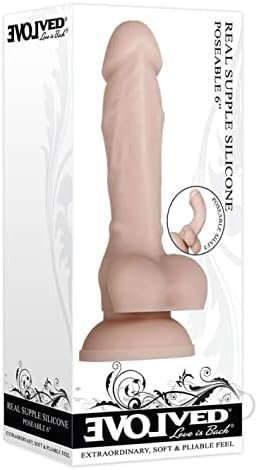 Evolved Love Is Back - Real Supple Silicone - Life-Like Feel - Super-Squishy Poseable 6 Inch Realistic Veins, Textures And Balls - With Suction-Cup Dildo - Light/Beige