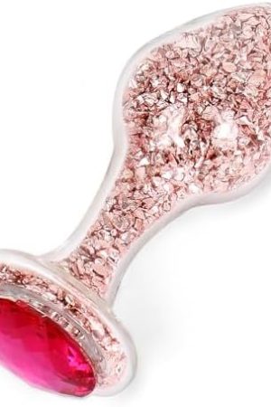 Crystal Glass Anal Plug Luxury Jewelry Butt Plug Fetish Anal Butt Stimulation Unisex Sex Toy (Rose-Gold M)