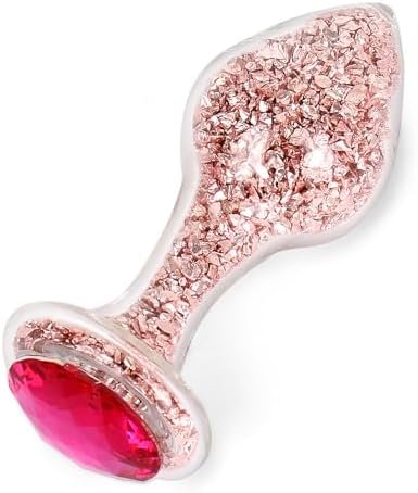 Crystal Glass Anal Plug Luxury Jewelry Butt Plug Fetish Anal Butt Stimulation Unisex Sex Toy (Rose-Gold M)