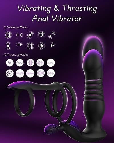 Anal Sex Toys For Men Prostate Massager 3 Ring Vibrating Cock Ring,Anal Plug Male Sex Toy With 10 Thruting & 10 Vibrating Modes,Remote Control G-Spot - Image 3