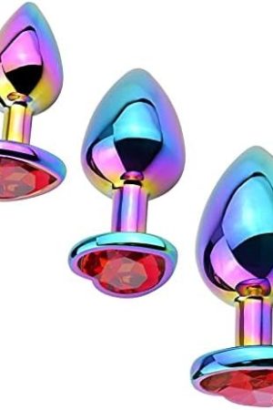 Anal Plugs 3Pcs Anal Trainer Set Colorful Metal Butt Plug Heart Shape Jewelry Anal Sex Toys For Beginners Advanced Users Sex Factory (Dark Purple)