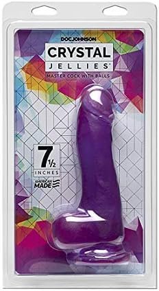 Doc Johnson Crystal Jellies - Master Cock With Balls - 7.5 Inch - 1.75" Wide - Strong Suction Cup Base - O-Ring Harness Compatible Dildo, Purple - Image 2