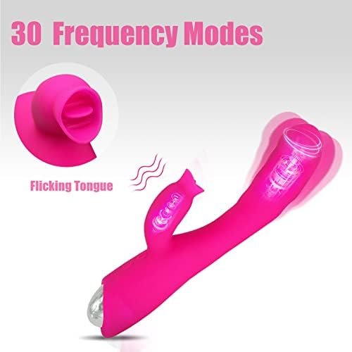 Rabbit Vibrator, Heating Dildo Vibrator With 30 Modes, Sucking & Licking 2 In 1 Dildo Vibration Machine For Women & Couples Rose No-26Shetian - Image 3