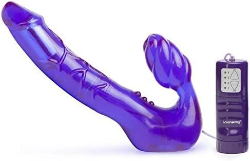Lovehoney Double Wow Strapless Strap On Vibrating Dildo - 6 Inch Wired Remote Control Realistic Strap On Dildo For Men And Women - Waterproof - Purple