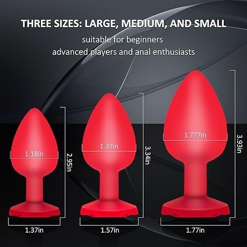 Jannsk 3 X Silicone Plug | Rose Base | Silicone Butt Plug Training Set | Dilator Butt Plug | Pure Pleasure In Three Sizes | Plug Set (Red) - Image 2