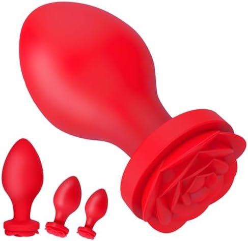 Rose Toys Anal Plug Sex Stimulator For Women, Silicone Butt Plug High-End Training Kit, Adult Sex Toy, 3 Pack Different Size Luxury Anal Toys With Red Rose Base Prostate Sex Toys For Man Or Gays