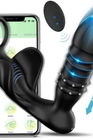 Thrusting Anal Wearable Vibrator, App & Remote Control Butt Plug With Cock Ring For Prostate Massager, 9 Thrusting & Vibrating Modes Anal Sex Toy With Beaded Stimulation For Adult Men, Couples Fun