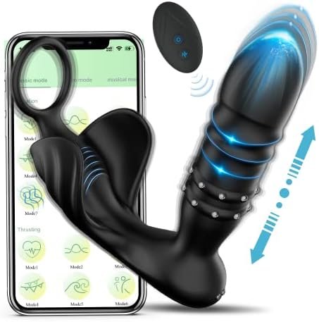 Thrusting Anal Wearable Vibrator, App & Remote Control Butt Plug With Cock Ring For Prostate Massager, 9 Thrusting & Vibrating Modes Anal Sex Toy With Beaded Stimulation For Adult Men, Couples Fun