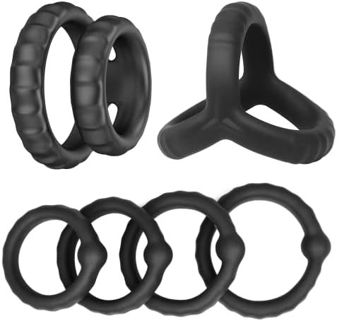 Silicone Penis Rings Set, Evyleen 6 Different Sizes Cock Rings For Erection Enhancing, Long Lasting Stronger Men Sex Toy, Strechy Medicial Safe Adult Sex Toys & Games Black