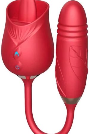 Rose Tongue Vibrator And Thrusting, 2-In-1 Adult Stress Relief Toys For Couples, Double Stimulator (Red)